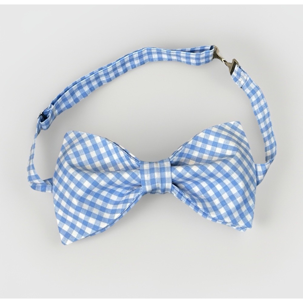 NEW Custom Mens Gingham Bow Tie Pre-tied Adjustable‎ Gift Blue/White Check